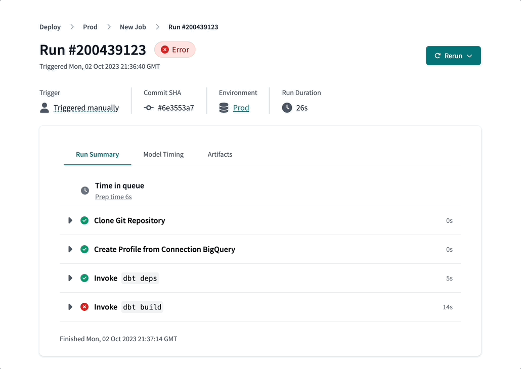 Example of the Rerun options in dbt Example of the Rerun options in dbt